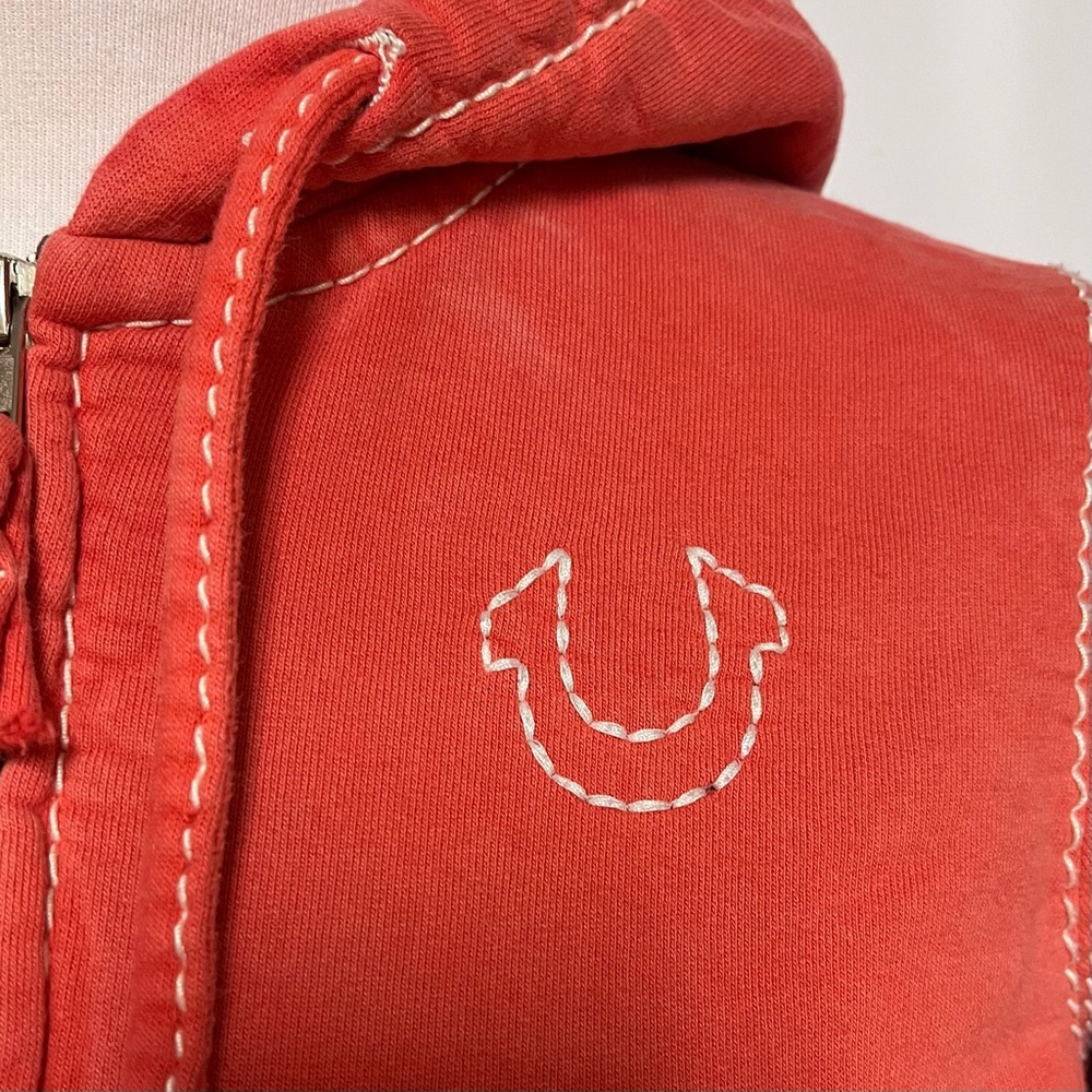True Religion VTG Hoodie Womens Medium Y2K Red Full Zip Fleece Deep Stitch 90s - Picture 8 of 16